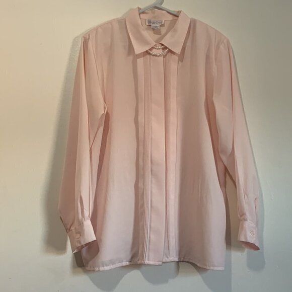 Vintage 80’s Fairset Ballet Pink Pleated Blouse with Detachable Pearls Korea - Picture 3 of 8